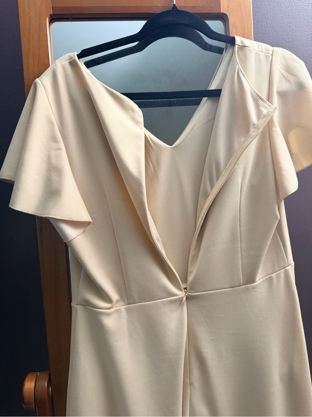 V-Neck Ruffle High-Low Dress in Beige - Picture 3 of 7